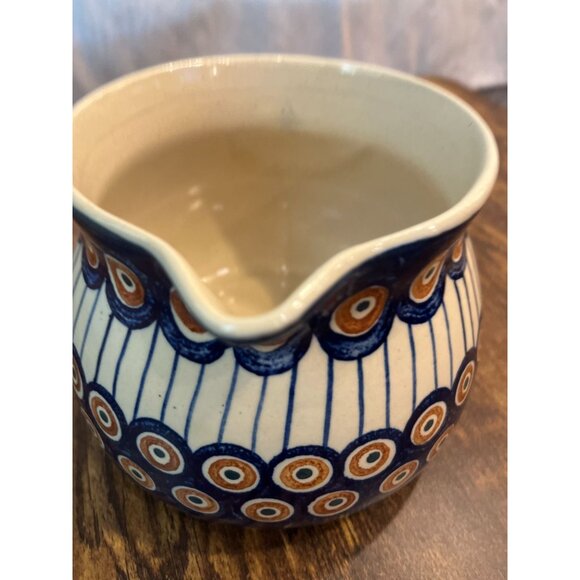 Vintage Boleslawiec Polish Stoneware Pitcher Peacock Eye Pattern Circa 1950s - 1 - Picture 7 of 12